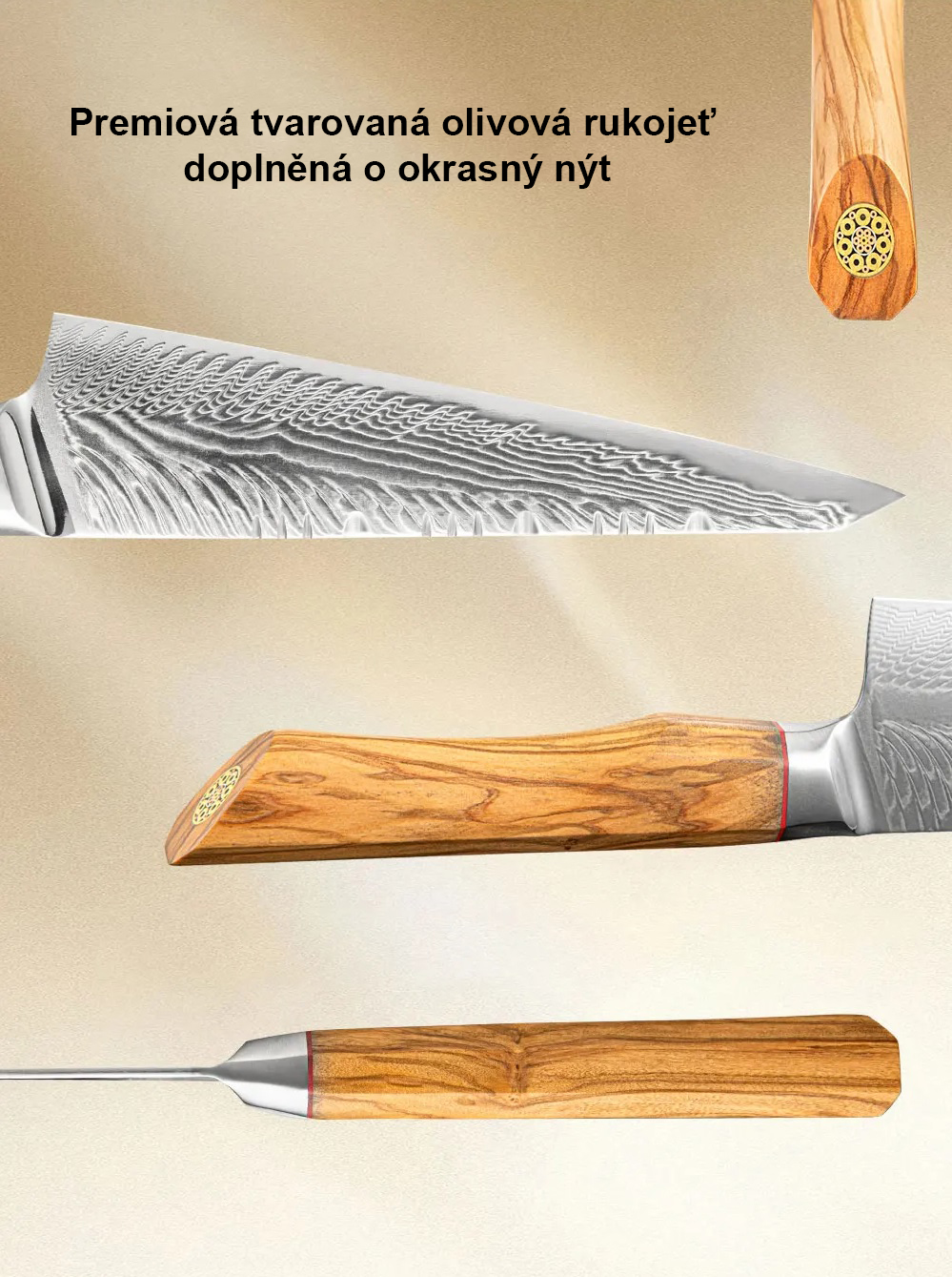 Olive wood damaškový utiliti nůž  07